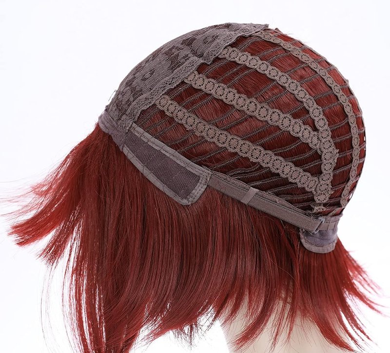 PATTNIUM Red Wig for Kids Girls Short Red Wig with Bangs Child Dark Red Ponytails Wig Include 2 Detachable Buns with Clips Synthetic Wig with Wig Cap(Red)