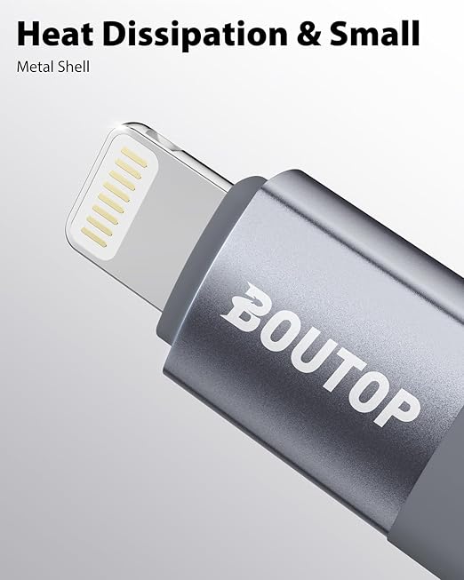 BOUTOP [MFi Certified] USB C to Lightning Adapter Support 36W PD Fast Charging with Anti-Loss Design Compatible with iPhone Gray -2 Pack