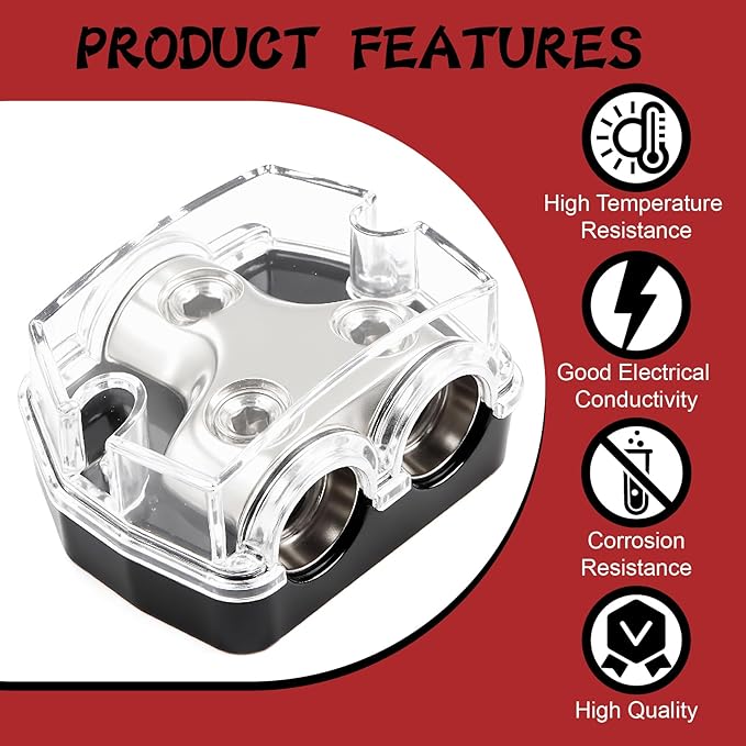 TuoLauthon 2 Way Power Distribution Block 1x 0 GA in 2X 0 GA Out Circuit Protector Distribution Connecting Blocks for Car Audio Splitter,2Pcs with Installation Kit