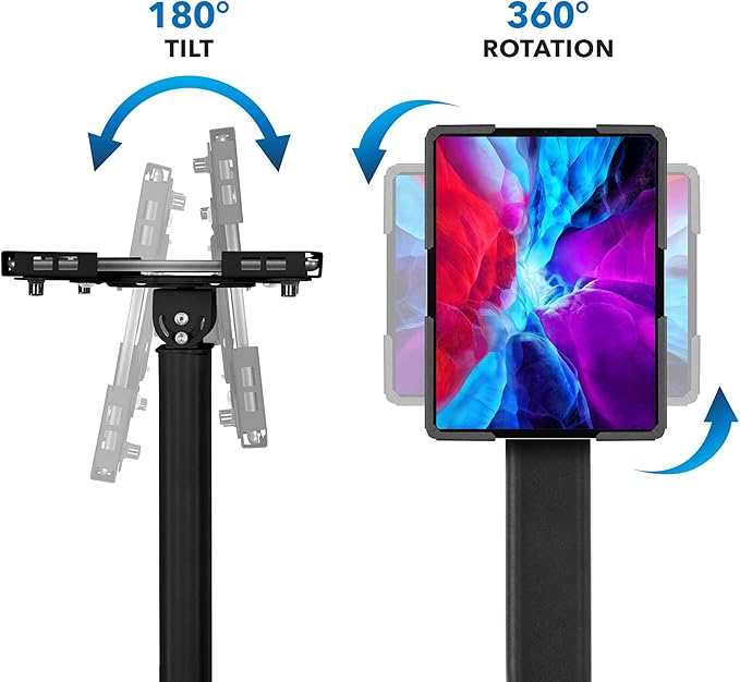 Mount-It! Anti-Theft Universal Tablet Floor Stand Kiosk, Locking Enclosure for iPad, Galaxy Tab & Surface Pro 9.7"–13.1", Height Adjustable 27.5"–47", Commercial Kiosk Stand, Black