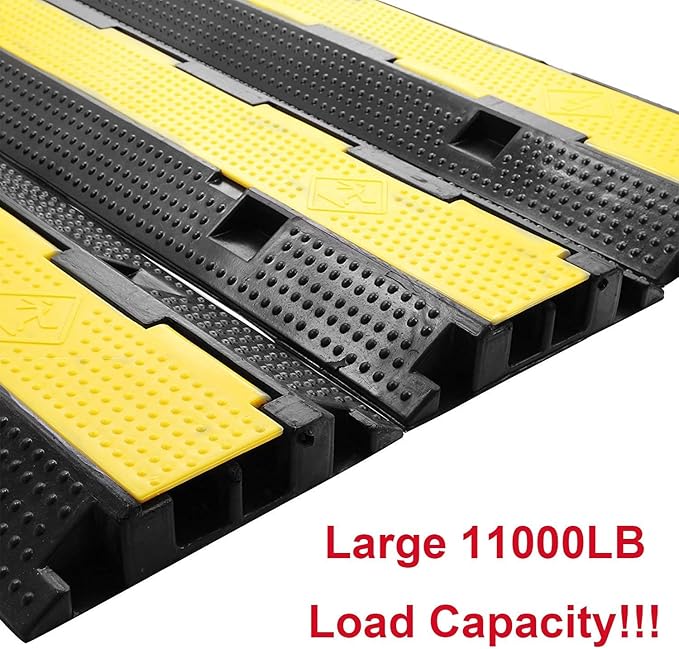 Reliancer 3 Pack Dual Channel Rubber Cable Protector Ramp 2 Channel Traffic Speed Bump 11000lbs Capacity Heavy Duty Driveway Hose Cover Ramp Cord Track Protector Wires Concealer w/Flip-Open Top Cover