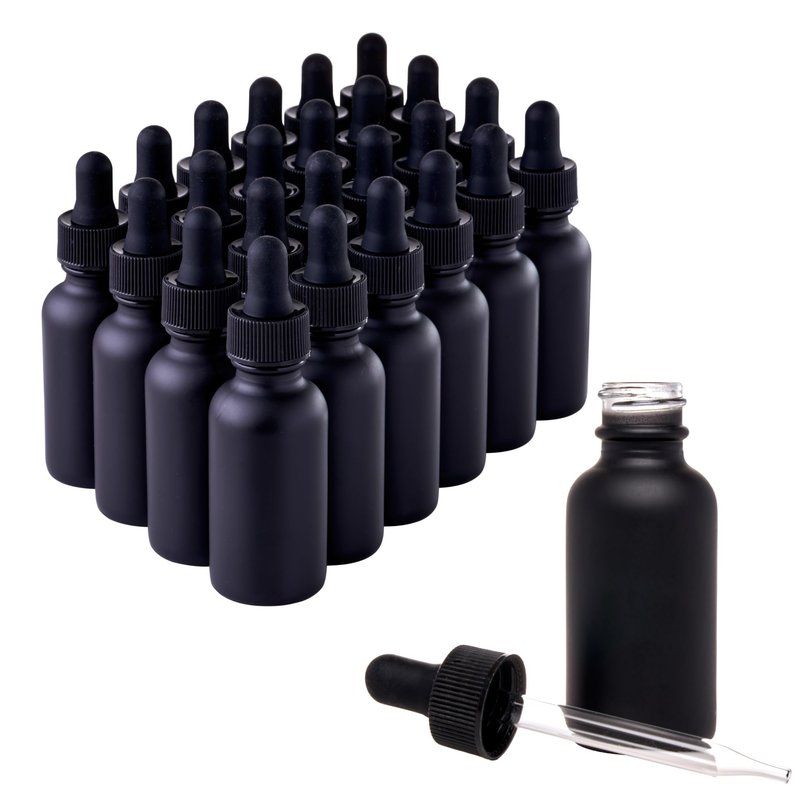 Focus Nutrition Black Boston Round 1 oz Dropper Bottles | Glass Dropper Bottles for Essential Oils & Aromatherapy | Travel Size 1 oz | 24 Pack