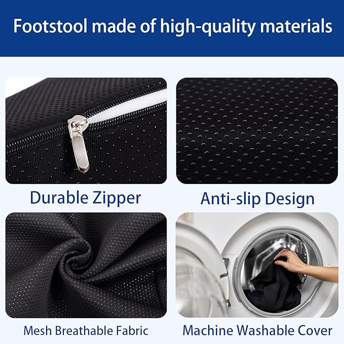 Opuvidity Foot Rest for Under Desk at Work, Ergonomic Under Desk Footrest with Washable Cover for Office, Home & Gaming Leg Elevation Pillow Black