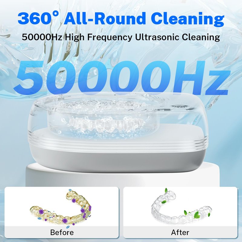 Ultrasonic Retainer Cleaner, Rechargeable Cordless Retainer Cleaner Machine with 50kHz, 2000mAh Battery Portable Charge Once Use 8 Times, Dental Cleaning Pod for Clear Retainer, Traval Use (80ml)