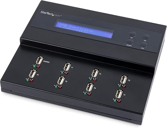 StarTech.com Standalone 1 to 7 USB Flash Drive Duplicator/Cloner / Eraser, Multiple USB Thumb Drive Copier / Sanitizer, System File / Sector-by-Sector Copy, 1.5 GB/min, 3-Pass Erase, LCD, TAA