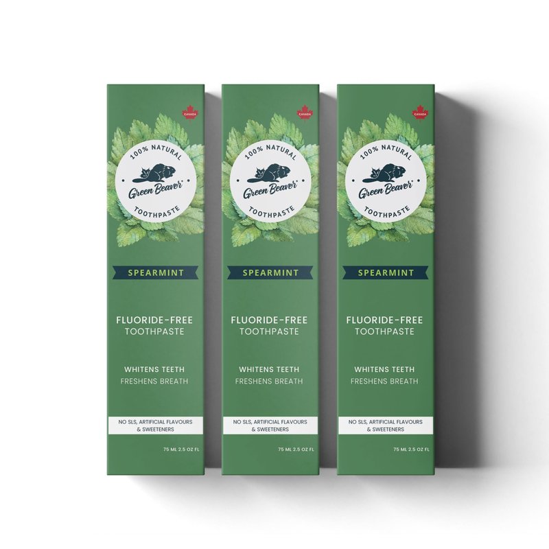 Green Beaver All Natural Organic Toothpaste, Vegan, Fluoride Free & Gluten Free Toothpaste, Spearmint Flavor, 75ml, 3 Pack