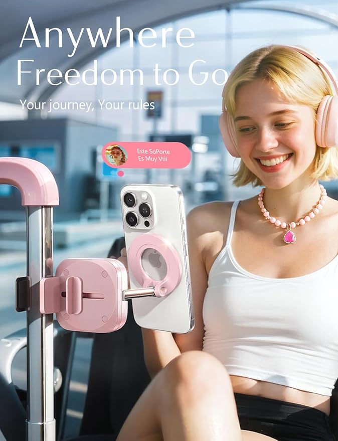 LISEN Airplane Travel Essentials for Women Men Phone Holder for Desk MagSafe Phone Travel Size Accessories Airplane Gadgets Pink Office Desk Decor Accessories for Women Room Decor Organizer，Pink