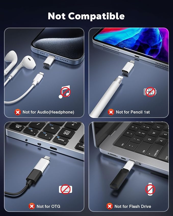 MoKo Lightning to USB C Adapter 2Pack, NOT for Lightning Earbuds/Headphones/OTG, USB-C to Lightning Adapter for iPhone Air 17 16 15 Pro Max Plus,iPad Pro/Air,Galaxy,ONLY for Charging/Data Sync, White