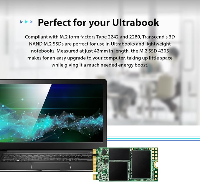 Transcend 128GB M.2 2242 SATA III SSD, MTS430S B+M Key with DRAM Cache, Up to 560MB/s, 3D TLC NAND Internal SSD for Ultrabook/Laptop/PC/Desktop, SLC Cache, LDPC Error Correction