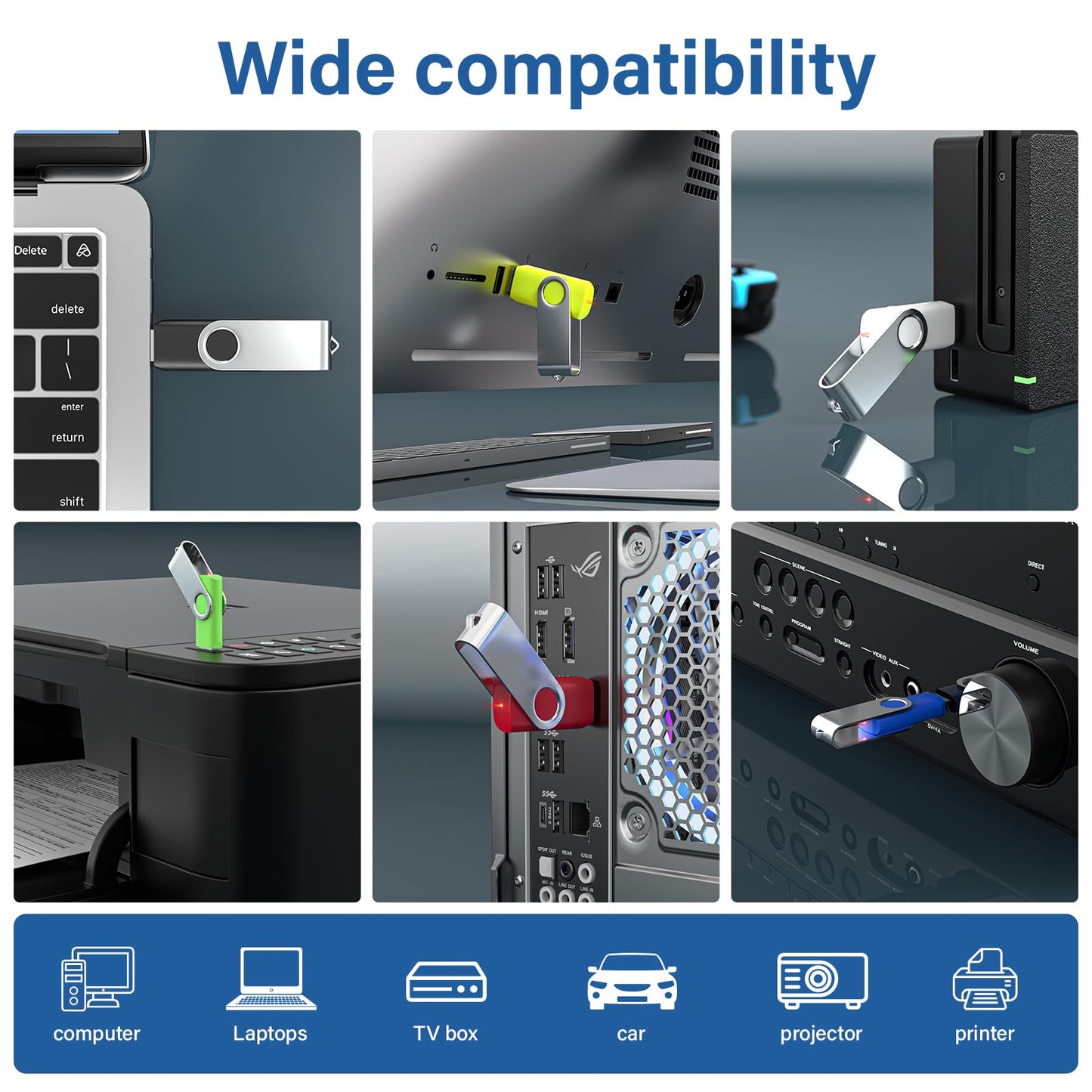 Flash Drives 32GB 20 Pack with Keychains, Wooolken Swivel USB 2.0 Thumb Drives Bulk USB Drive Memory Stick Data Storage Pack (Mixcolors)