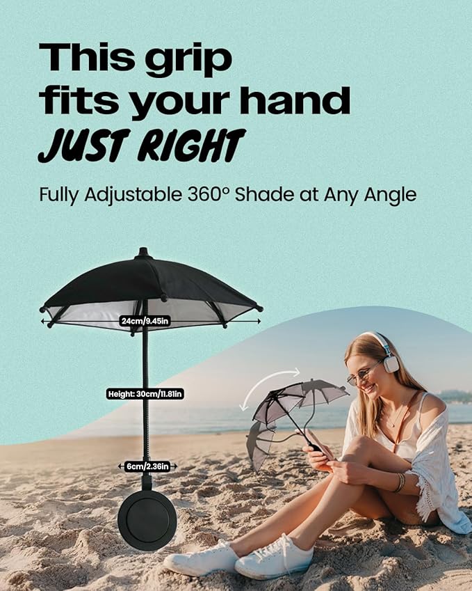 On The Grip 3 in 1 Magnetic Umbrella Sunshade Collapsible Expandable Phone Grip & Stand - Elegant Magsafe Compatible Phone Holder for Secure Grip and Hands-Free Viewing (Sky Blue)