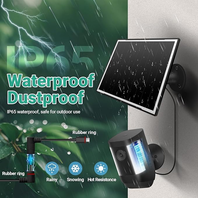 2 Pack Solar Panel for Ring Camera/Wyze Cameras, 8W Solar Charger Compatible with Stick Up Cam Pro/Plus & Spotlight Cam (Battery) Plus/Pro - Waterproof, 16ft Long Cable, DC3.5mm & USB C Ports, Black