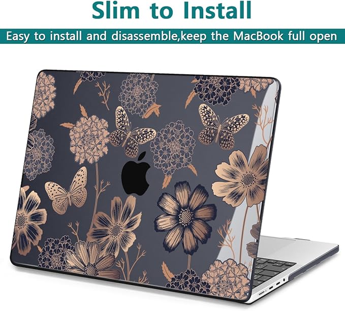 Teryeefi Case for MacBook Pro 14 Inch M5 M4 M3 M2 M1 (2021-2025 2026) Model A3427/A3426/A3434/A3112/A3401/A3185/A2918/A2992/A2779/A2442, Flower & Butterfly