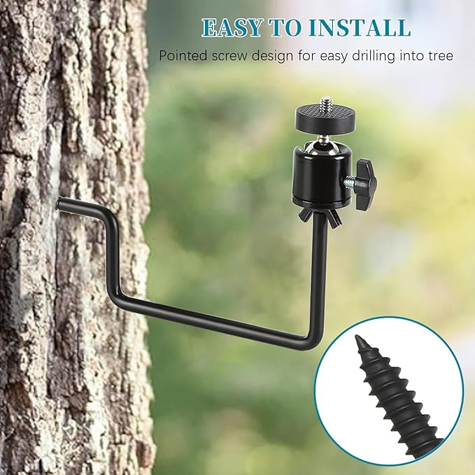 Trail Camera Mount, 4 Pcs Trail Camera Holder with 1/4 in Screw,Hunting Accessories,360° Adjustable Tree Screw Mounting Bracket for Game Cameras, Solar Panels, etc, Easy to Install & Heavy duty