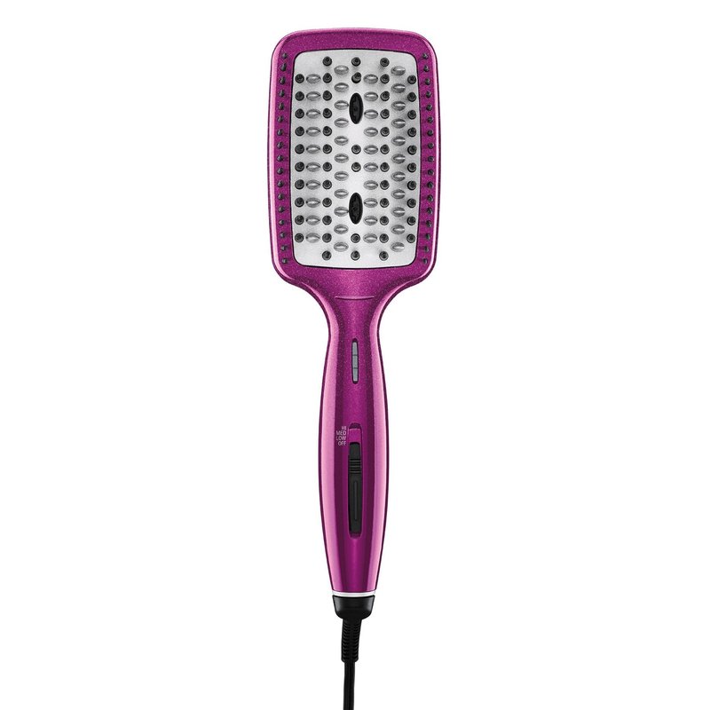 Conair Diamond-Infused Ceramic Smoothing Hot Brush/Straightening Brush, Pink, 400 Degree High-Heat with 3 Settings