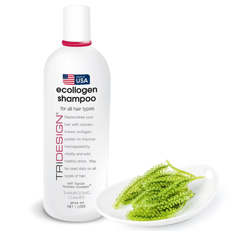 TRI Design Ecollogen Shampoo - Hair Shampoo For Natural Hair - Moisturizing, Hydrating - Gentle Hair Products, Thickening, Volumizing Shampoo - Liter (33.8 oz.)