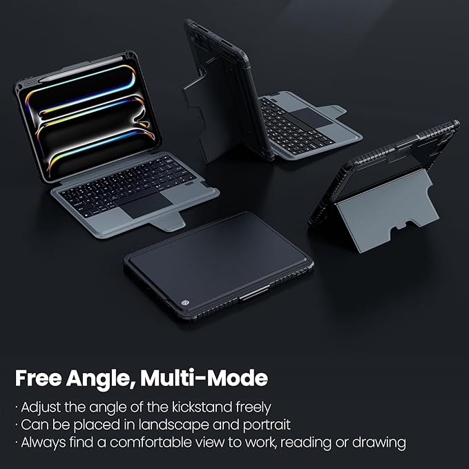 Nillkin iPad Pro 11 inch (M5, 2025/M4,2024) Case with Detachable Keyboard, Magic Trackpad, 7 Colors Backlit, Portrait/Landscape Modes, Rugged Keyboard Case for iPad Pro 11” 5th Gen, Black