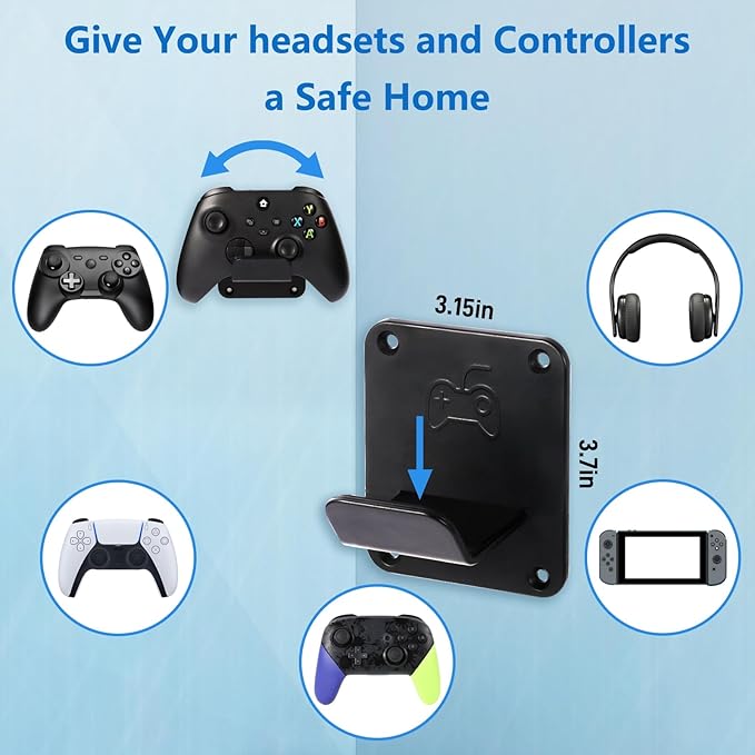 Qpfctwil Controller Holders Wall Mount 3 Pack Wall Stands With Non-Slip Pads, Premium Headphone Mount for Controllers and Headsets, Black, YCKJ-WM-01