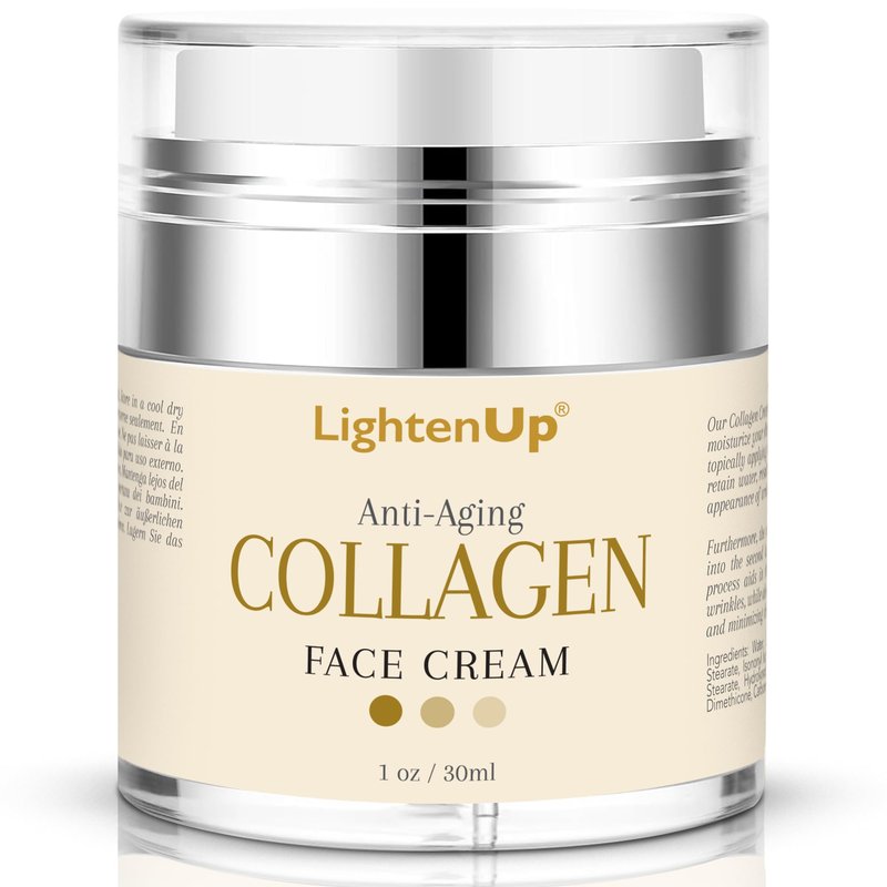 Lighten-Up Collagen Cream for Face - 1 fl oz / 30 ml - Antiaging, Fine Lines and Neck, Moisturizing and Hydrating Creams, Age Spots, with Hyaluronic Acid, for Women and Men