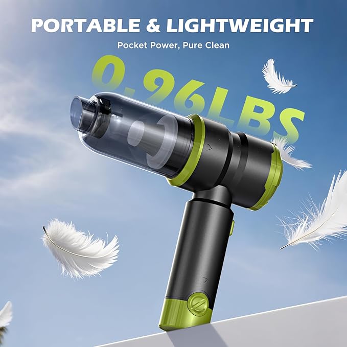 Handheld Car Vacuum Portable Cordless with 2000mAh Battery, 4 in 1 Handheld Vacuum Cleaner and Air Duster ,15000PA Portable Mini Hand Held Vacuum Rechargeable for Home, Car, Office, Pet Hair（Green）
