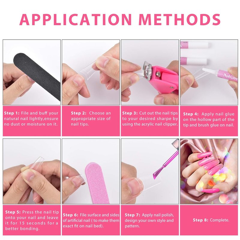 Coffin Nail Tips Set - 500 Pcs Clear Acrylic Tips with Glue, Clipper, Files & Cuticle Pusher | Perfect for Salons & DIY