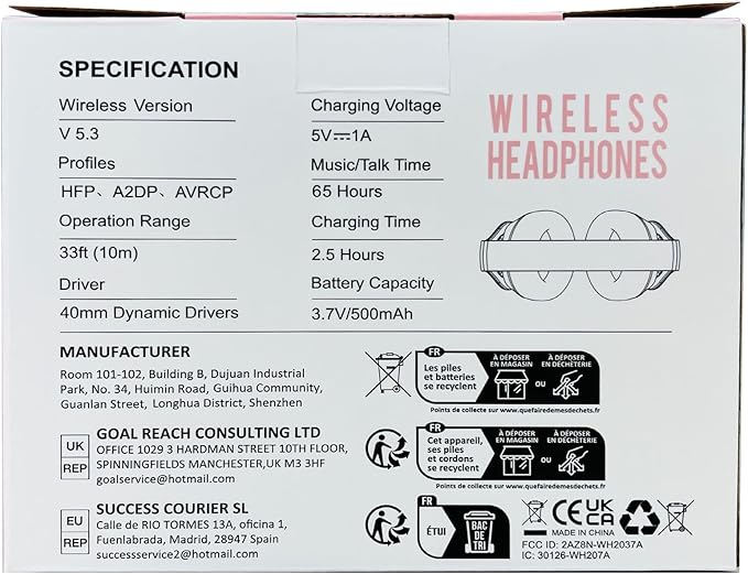 Glynzak Wireless Bluetooth Headphones Over Ear 65H Playtime HiFi Stereo Headset with Microphone and 6EQ Modes Foldable Bluetooth 6.0 Headphones for Travel Smartphone Computer Laptop