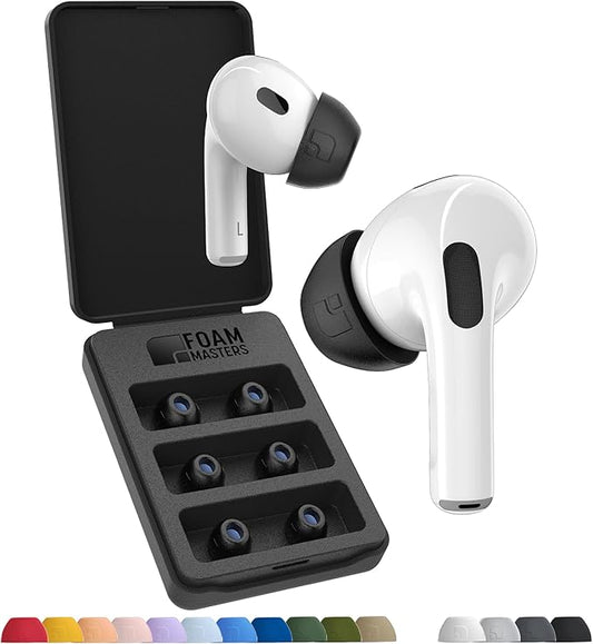 Foam Masters Ultra-Premium Memory Foam Ear Tips for AirPods Pro 1st & 2nd Gen | 3 Pairs | New Ver. | Secure Fit | Super Comfort | Better Noise Cancel | Replacement Buds (Medium, Black)