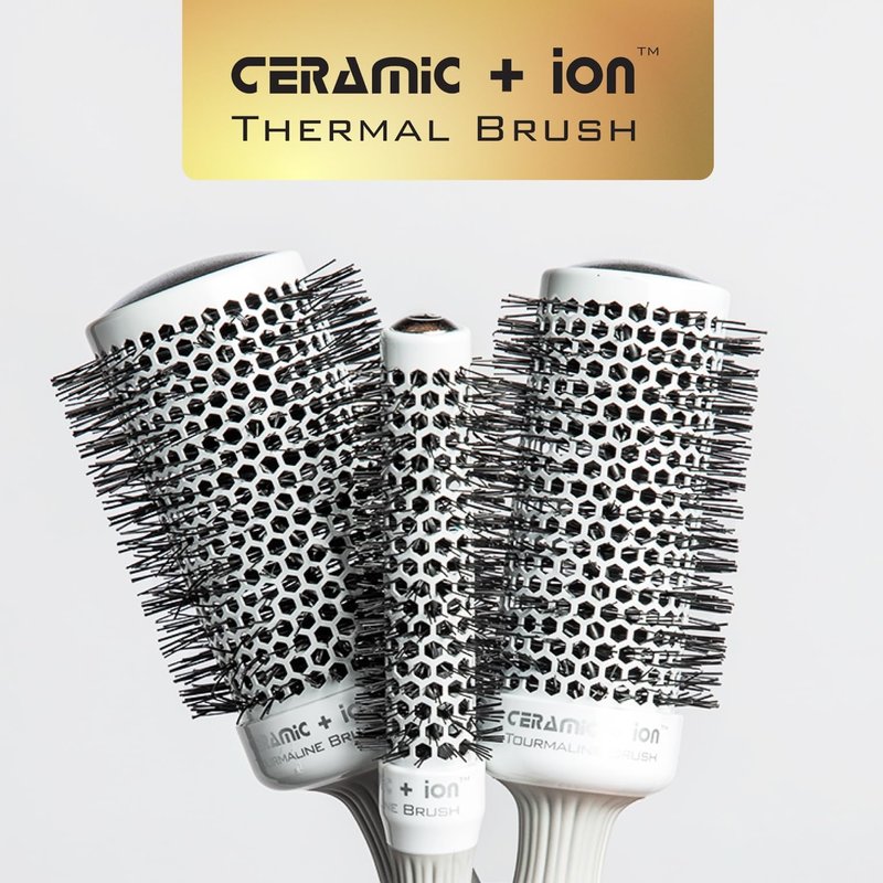Olivia Garden Ceramic + Ion Round Thermal Hair Brush - Not Electrical - Professional Blowout Brush for Normal to Thick Hair - 3.5"-Diameter Barrel - White and Grey - CI-65