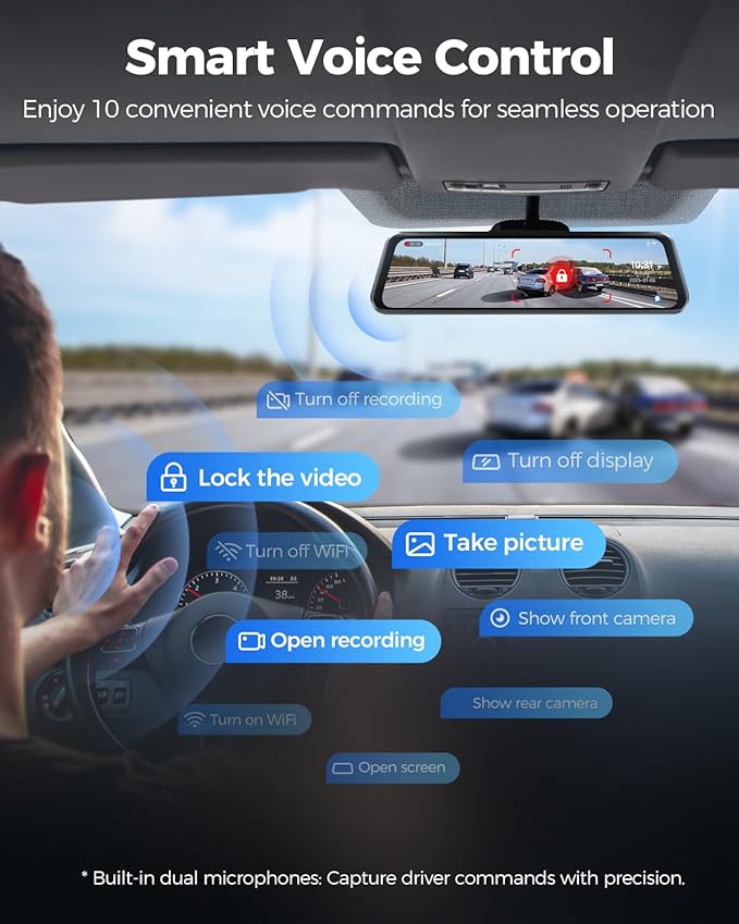 AZDOME 4K+2.5K Mirror Dash Cam with AR effects, ADAS, BSD & LCA Rear View Mirror Camera, 12" Rearview Mirror Camera, 5.8GHz WiFi, Voice Control, GPS, backup camera mirror Includes 64GB Card (PG17 Max)