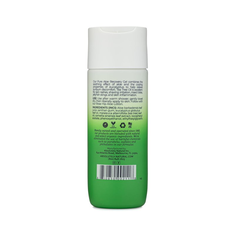 Absolutely Natural - 100% Pure Aloe Vera Cooling Gel - Lotion for Sunburn Relief & Rashes - Premium Sun Care with Vitamin E, Eucalyptus - 6 oz