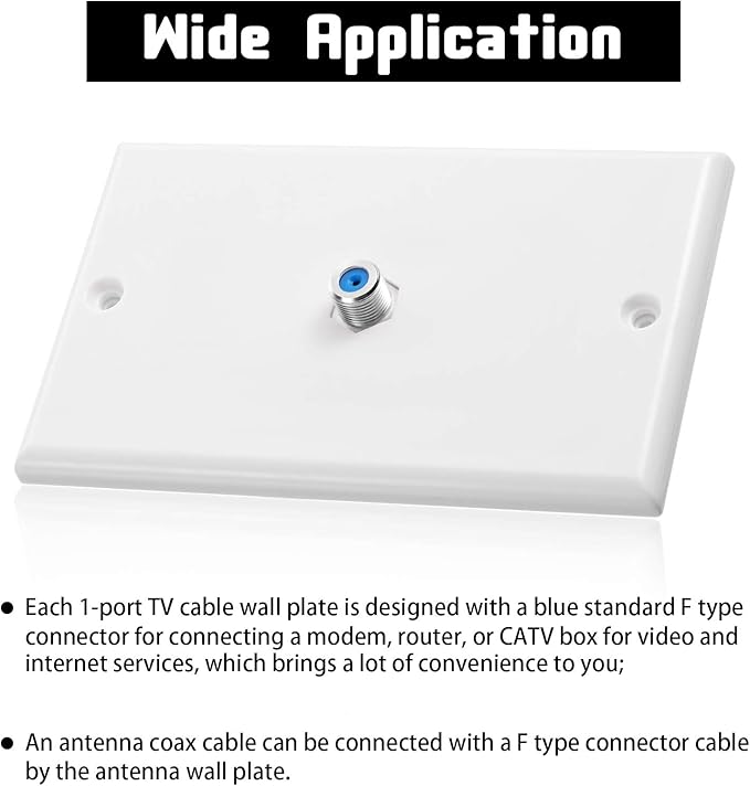 Weewooday 8 Pcs 1-Port TV Cable Wall Plate with F Connector Coax Wall Plate Video Jack Single Gang (Blue)