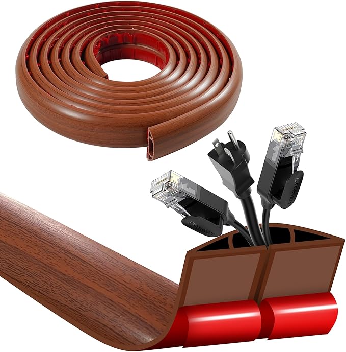 BEIBEIEBIJOB Self Adhesive Floor Cord Cover, Cable Protector,10ft, Walnut