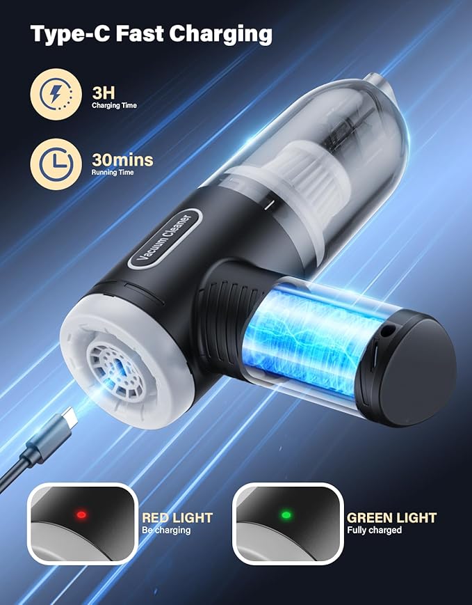 Abanso Car Vacuum Portable Cordless, 16000Pa Handheld Vacuum Mini Vacuum Cleaner High Power with Best Suction Brushless Motor, 4 in 1 2-Speed Air Duster Portable Vacuum for Car Keyboard Pet Hair