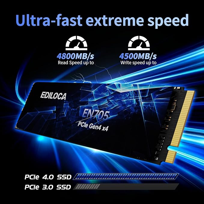 Ediloca 2TB SSD NVMe M.2 2280 PCIe Gen4 x4 Internal Solid State Drive - Up to 4800MB/s, 2TB SSD PS5 Dynamic SLC Cache, PS5 Compatible for Gaming PC Laptop(EN705)