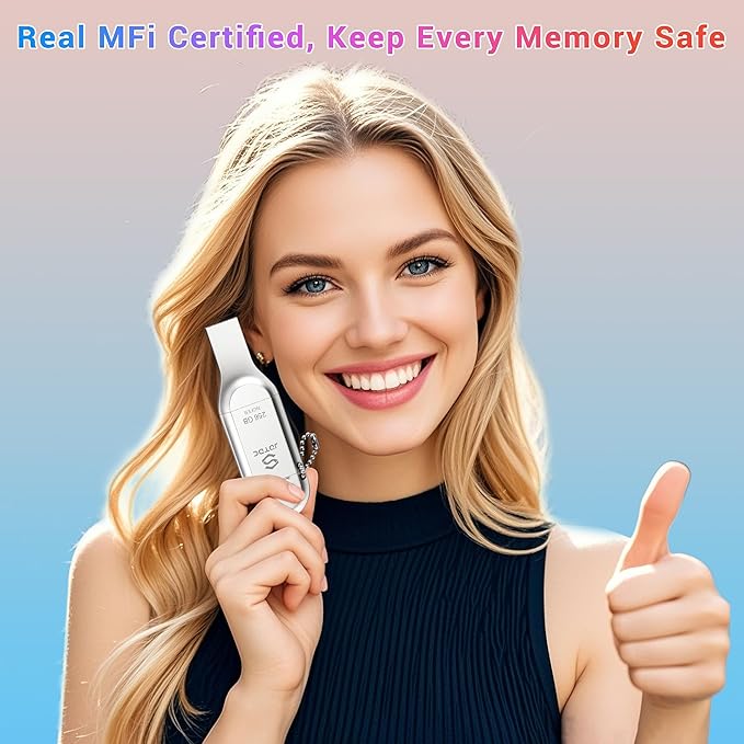 Genuine Apple MFi Certified iPhone Flash Drive 512GB - Real Capacity - One-Click Encrypted Auto Backup Photo Stick, Securely Store & Transfer Photos, Videos, Contacts, Files For iPhone/iPad/Android/PC
