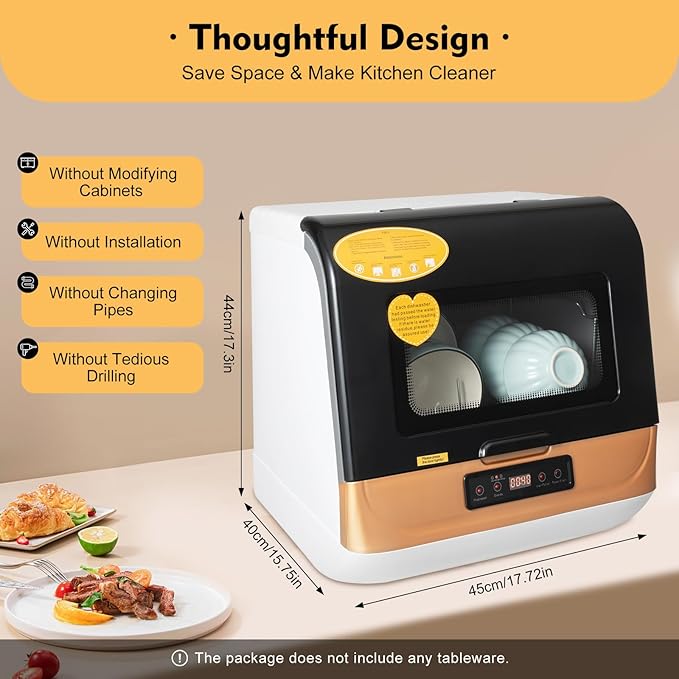 Countertop Dishwasher 800W 110V Mini Dishwasher with 3 Washing Programs Portable Dish Washer for Apartments and RVs for Dishes Knives Forks Spoons Chopsticks Cups