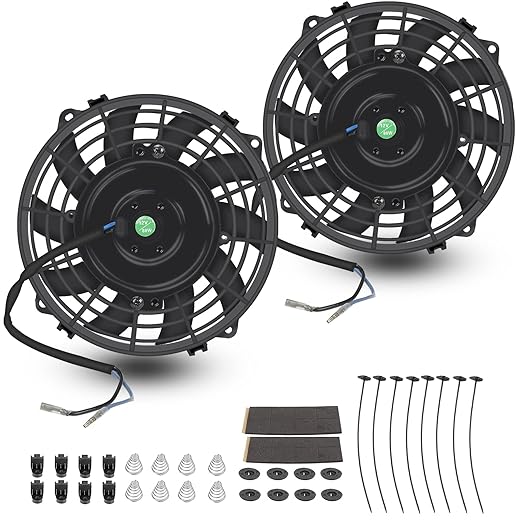 FSBCGT 7 Inch Universal Slim Fan Push Pull Electric Radiator Cooling Fan 12V 80W Mount Kit Black Set of 2