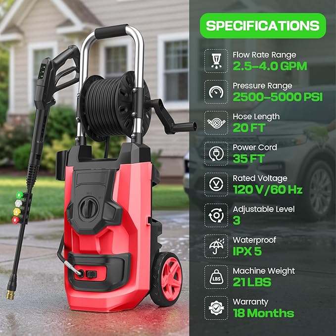 5000 MAXPSI P*ressure W*Asher, P*ower Cleaner, Red