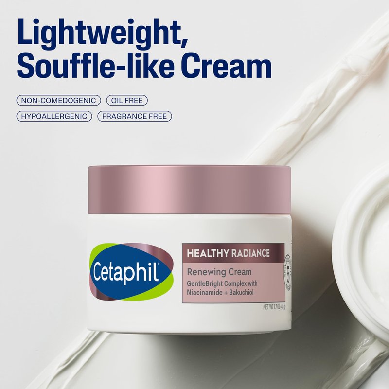 Cetaphil Face Cream, Healthy Radiance Renewing Cream, Visibly Reduces Look of Dark Spots, Brightening Lotion, Designed for Sensitive Skin, Hypoallergenic, Fragrance Free, 1.7oz