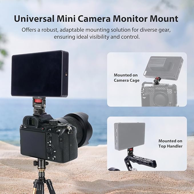 Mechrig Mini Camera Monitor Mount with Cold Shoe, Aluminum Cold Shoe Mount Adapter with 1/4″ Screw for Monitor LED Light Mic, Field Monitor Holder 360° Swivel & 180° Tilt Damping (Without Knob 63143)