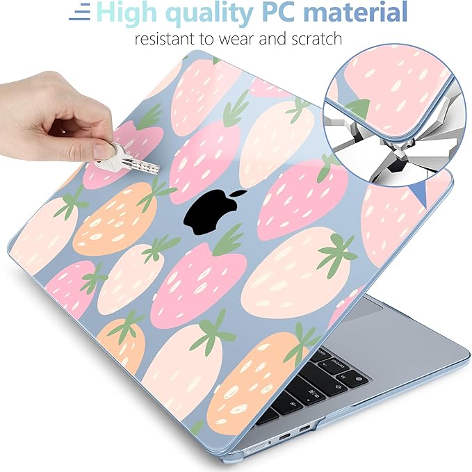 MEEgoodo Case for M5/M4/M3/M2 MacBook Air 13 inch 2026 2025 2024 2022, Fit Model A3449/A3240/A3113/A2681, Case Compatible with MacBook Air 13.6-inch, Cute Drawn Strawberries