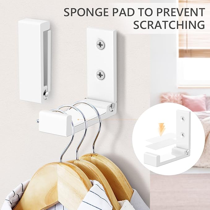 SPLAYTAP Folding Coat Hooks, 5pcs White Wall Hooks Heavy Duty for Hanging Coat Towel Backpack, Foldable Adhesive Hooks, Headphone Jacket Holder, Aluminum Alloy Hook with Screws for Purse Hat Bag Keys