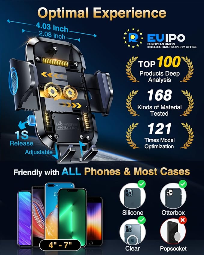 VANMASS 2026【True Military-Grade】 Phone Holders for Your Car 【90 LBS Strongest Suction & Clip】 Ultimate Cell Phone Mount Dashboard Window Vent for iPhone 17 Pro Max 16 15 14 13 Samsung Android Truck