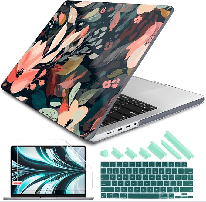 DONGKE Compatible with MacBook Pro 16 Inch Case (2026-2021 Release, M5 M4 M3 M2 M1 Pro/Max Chip), Plastic Hard Shell Cover with Keyboard Cover & Screen Protector for MacBook Pro 16", Painted Florals