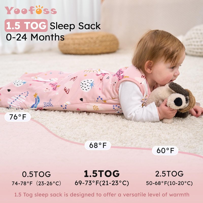 Yoofoss Baby Sleep Sack 6-12 Months, 1.5 Tog Baby Wearable Blanket with 2-Way Zipper, 100% Cotton Organic Fabric Winter Infant Sleeping Sack, Warm Soft Comfy