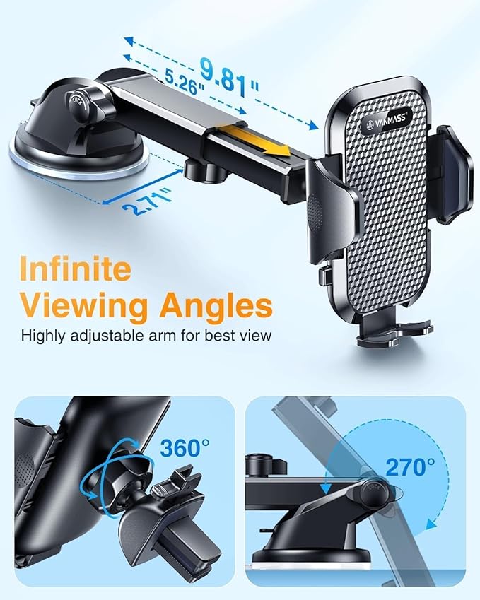 VANMASS Car Phone Holder 2026 Ultimate Military-Grade Strongest Suction & Clip Windshield Dashboard【Newest Best Strongest】 Cell Phone Shower & Wall Mounts for iPhone 17 Pro Max 16 15 14 13 Android
