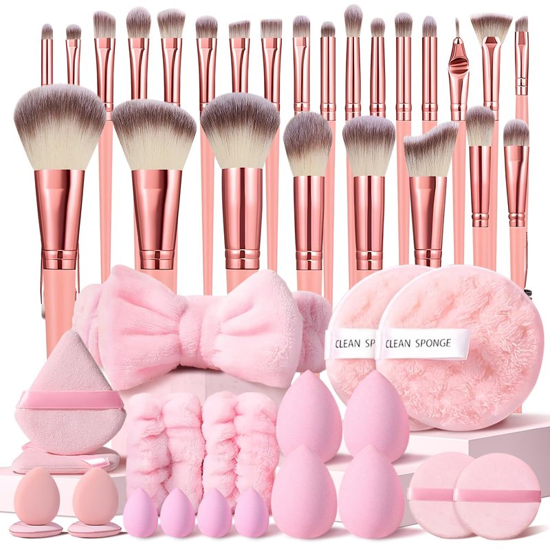 HGHDBT 46Pcs Pink Makeup Brushes Set Professional Makeup Kit Multi-functional Makeup Tool Set with Facial Makeup Accessories, Foundation Makeup Brush Kit Eye and Face Make up Brushes & Tools