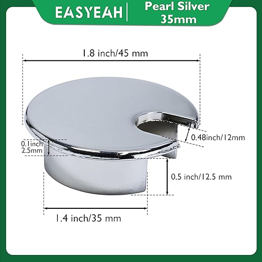 EASYEAH 2 Pcs Desk Grommet 1-3/8" / 35 mm, Desk Cord Hole Cover, Cable Grommet Metal Zinc Alloy Materilal, Desk Hole Grommet for Home & Office Pc, Detachable Cable Cord Organizer-Bright Silver