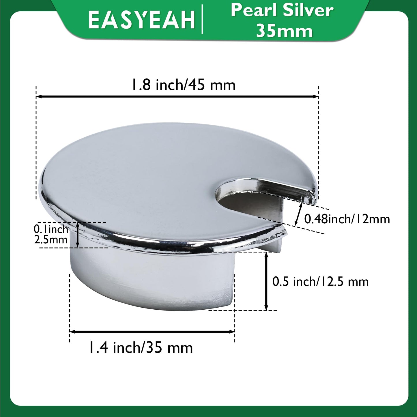EASYEAH 2 Pcs Desk Grommet 1-3/8" / 35 mm, Desk Cord Hole Cover, Cable Grommet Metal Zinc Alloy Materilal, Desk Hole Grommet for Home & Office Pc, Detachable Cable Cord Organizer-Bright Silver