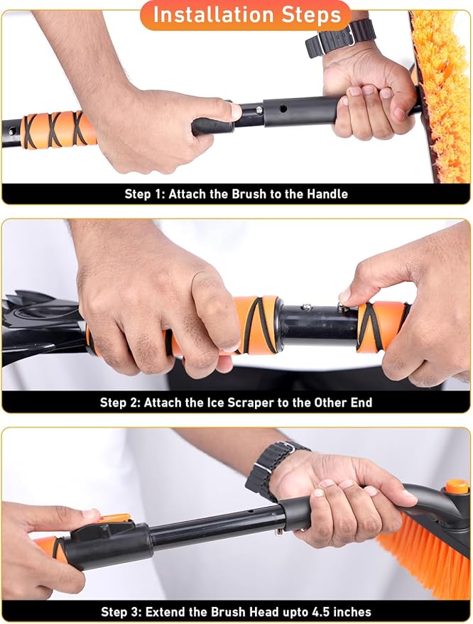 EcoNour 44.7" 3 in 1 Snow Brush for SUV, 360Â° Pivoting Extendable Long Snow Brush for Car, Snow and Ice Scrapers for Windshield with Ergonomic Foam Grip for Car Truck SUV, Winter Car Accessories